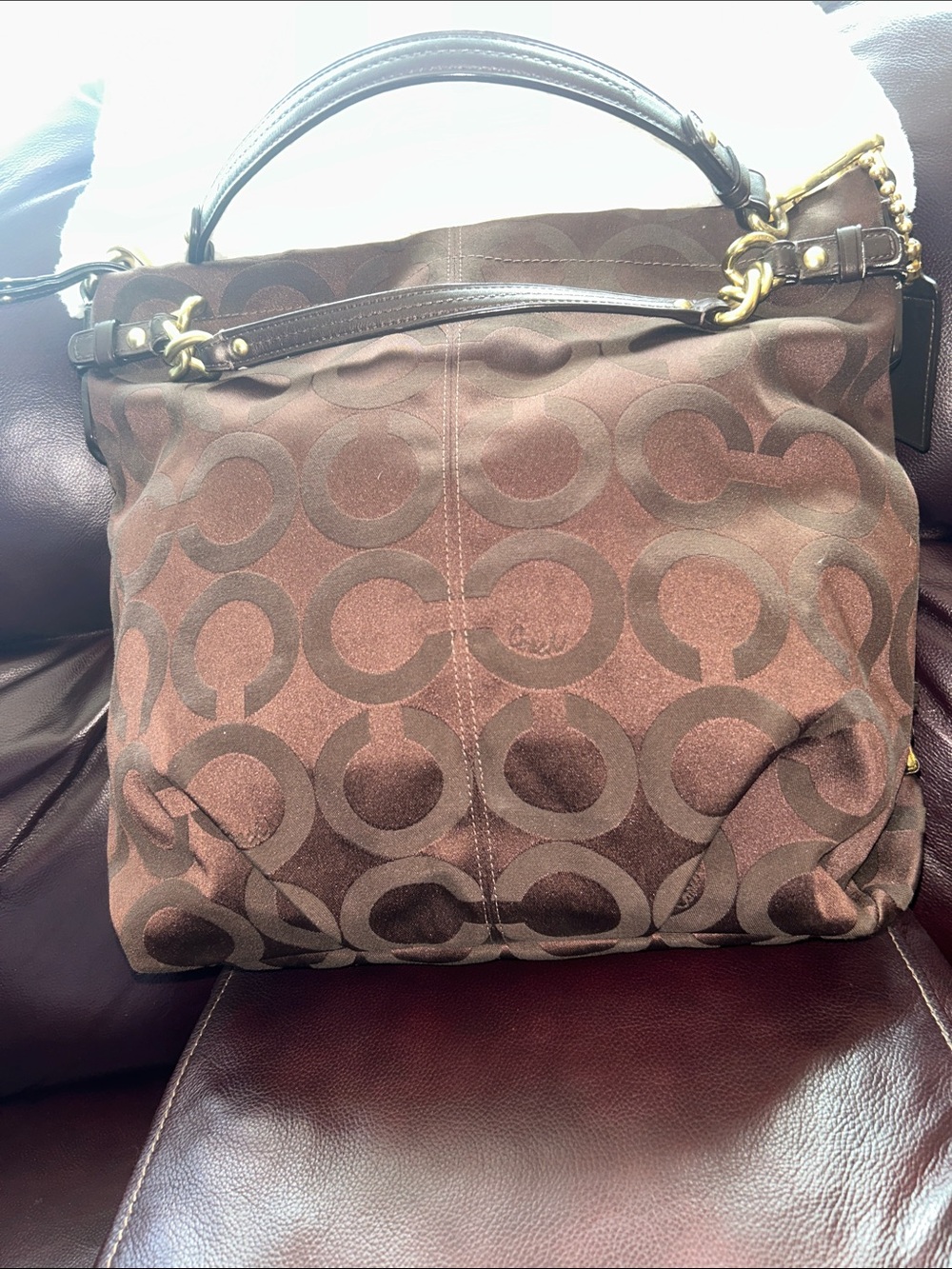 Coach Designer-Style Brown Signature Canvas Tote, like new inside & out.